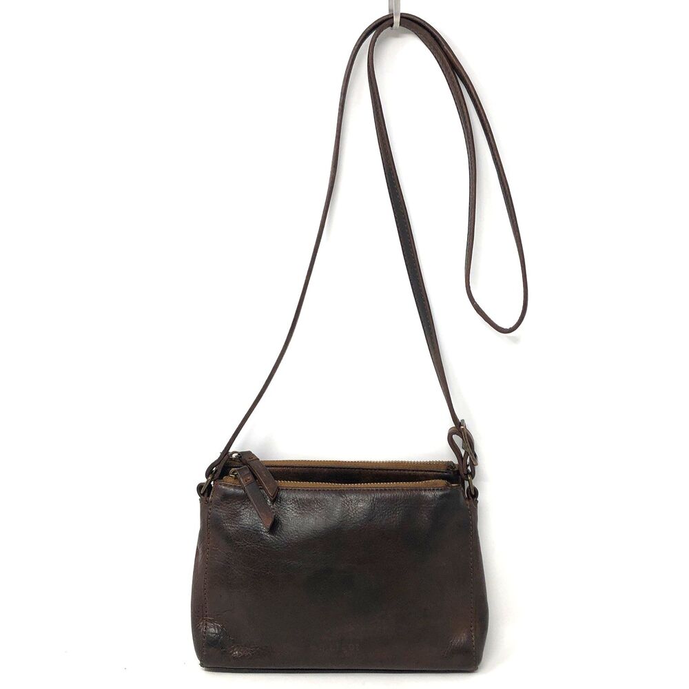 Margot New York Pebbled Leather Compact Cross Body Bag Cognac Brown Organizer